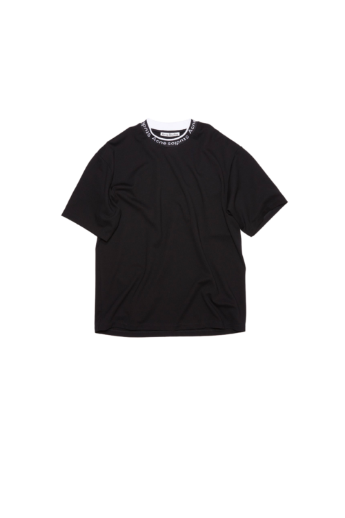 Tee-Shirt Noir à Logo Côtelé