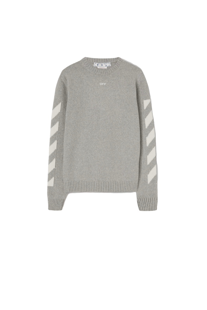 Pull Maille Manches Rayées Gris