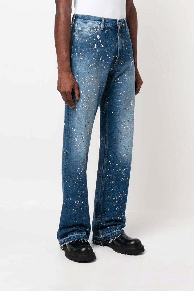 Pantalon Jeans Avec Tache De Peinture Homme Jean Gris Avec Tache