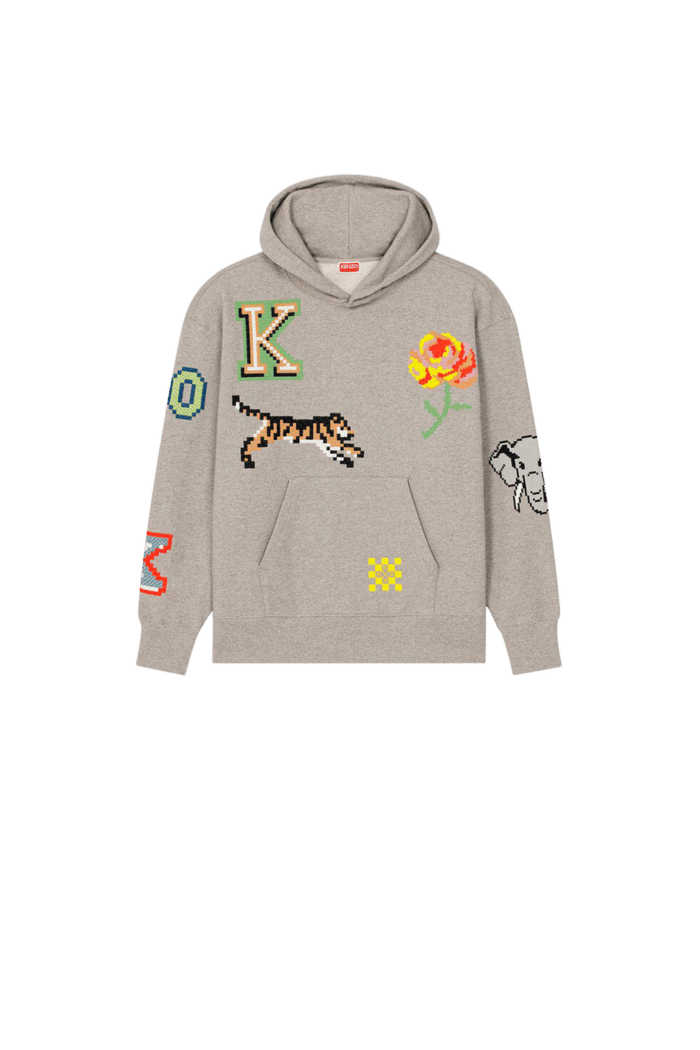 Hoodie A Capuche Oversize Kenzo Pixel Gris Clair