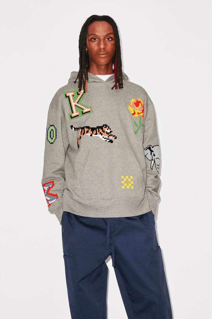 Hoodie A Capuche Oversize Kenzo Pixel Gris Clair 2