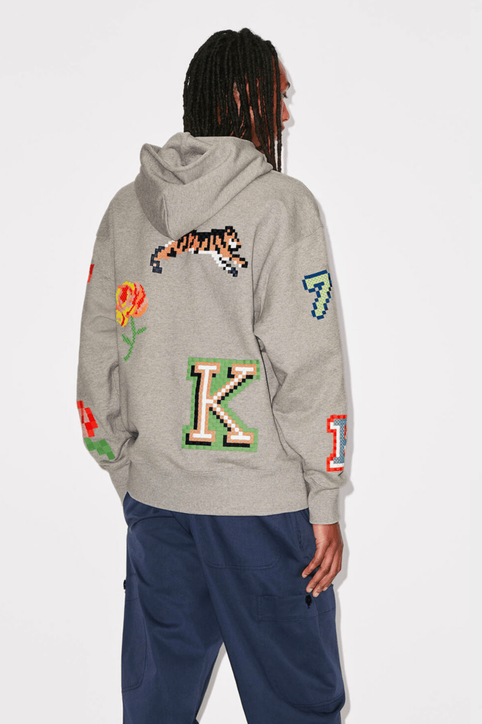 Hoodie A Capuche Oversize Kenzo Pixel Gris Clair 3