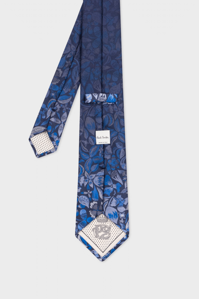 Cravate Floral Soie Bleu Marine