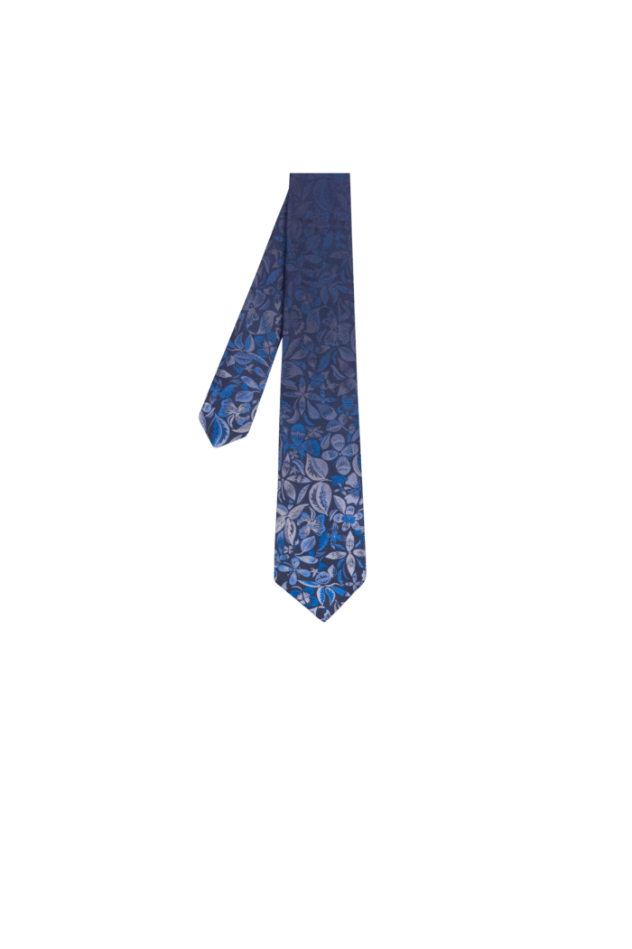 Cravate Floral Soie Bleu Marine2