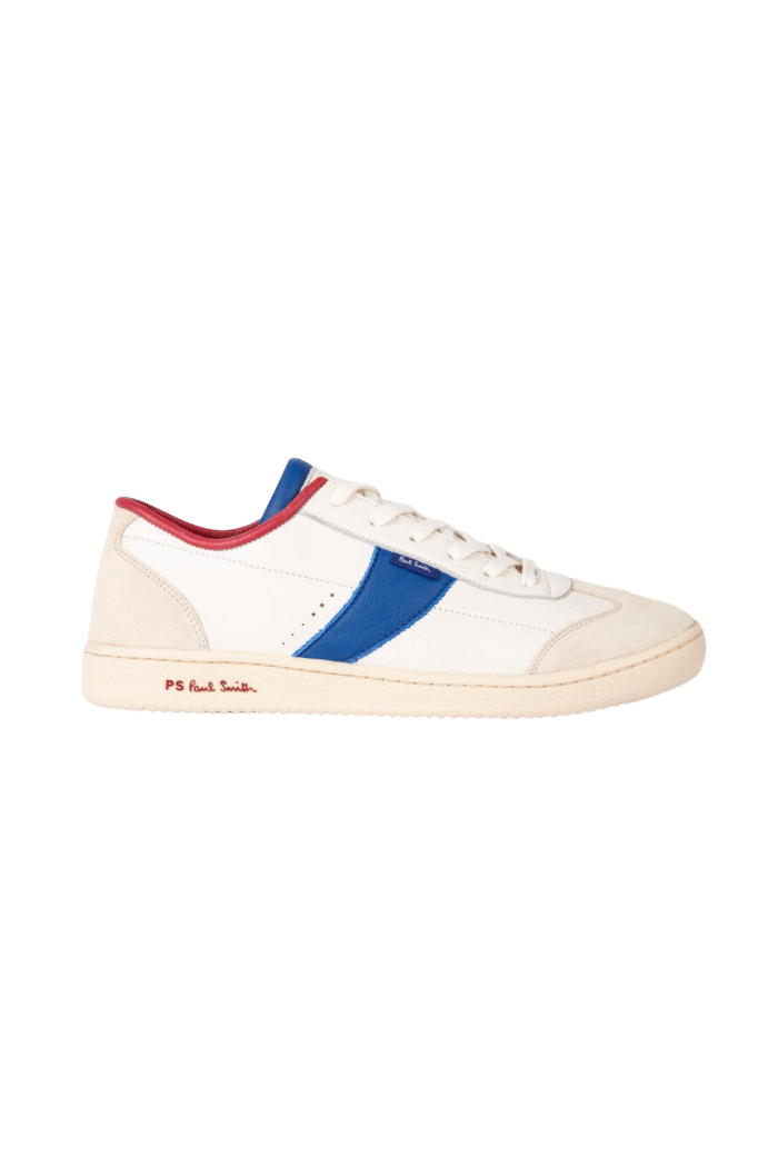 Sneakers "Muller" Cuir Blanc Bleu Rouge 4