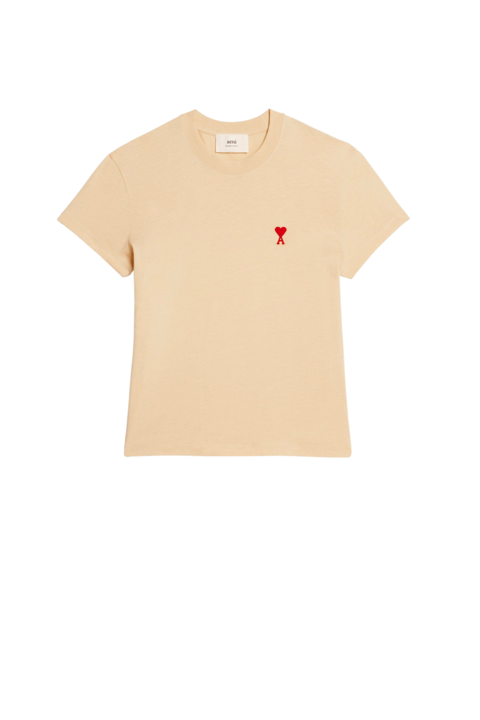 T-shirt Beige Sable Broderie Rouge