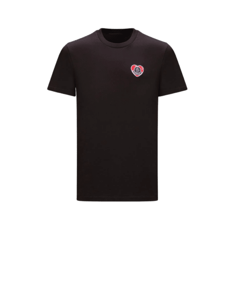 Tee-Shirt Noir Logo Moncler Coeur Rouge