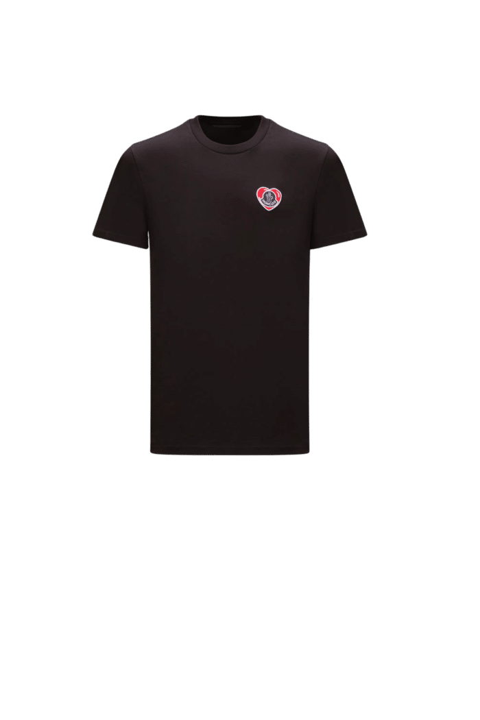 Tee-Shirt Noir Logo Moncler Coeur Rouge