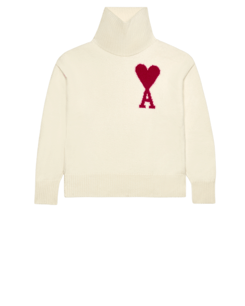 Pull Col Roulé Ami Ecru Rouge 4