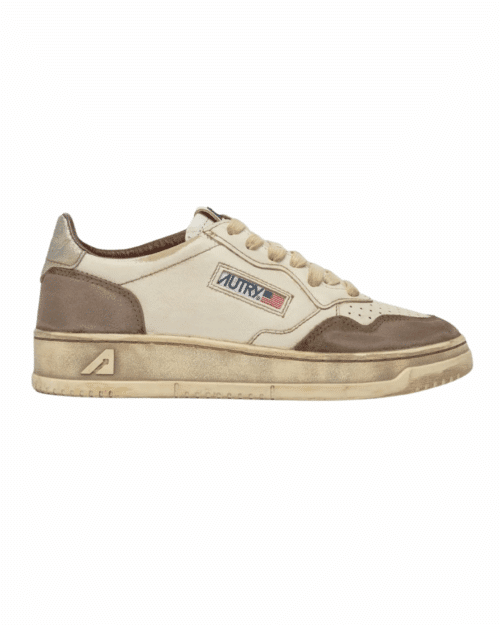 Sneakers Super Vintage Blanc Argent Marron