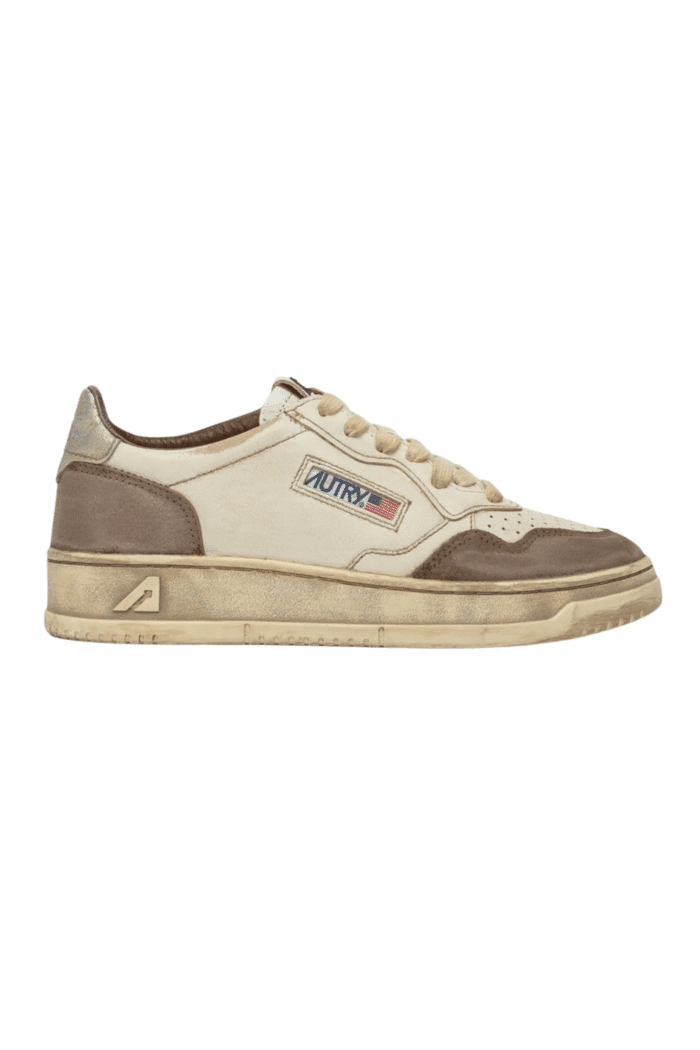 Sneakers Super Vintage Blanc Argent Marron