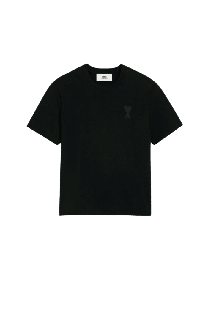 T-Shirt Coton noir cœur ton sur ton