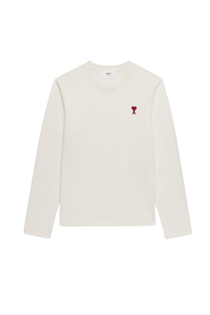 Tee-Shirt Manches Longues blanc Cœur Rouge