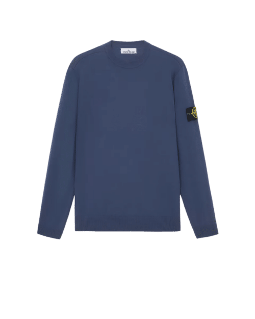 Pull Col Rond Laine Bleu Moyen