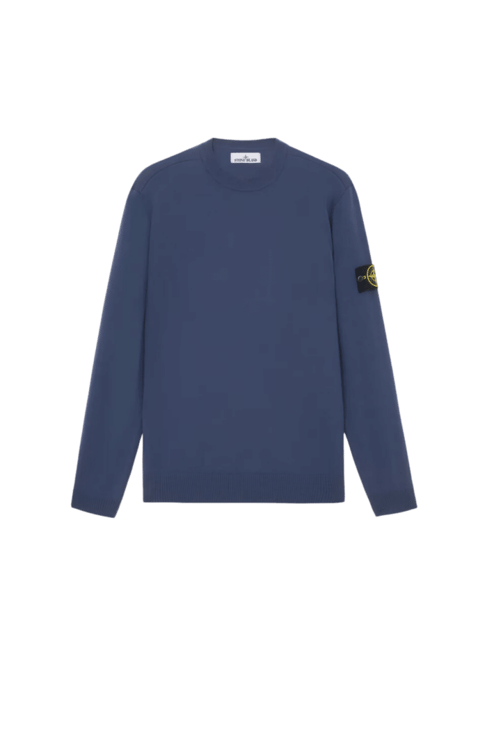 Pull Col Rond Laine Bleu Moyen