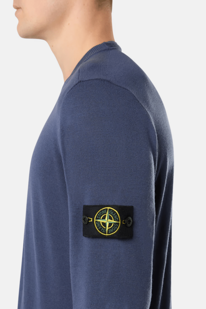 Pull Col Rond Laine Bleu Moyen