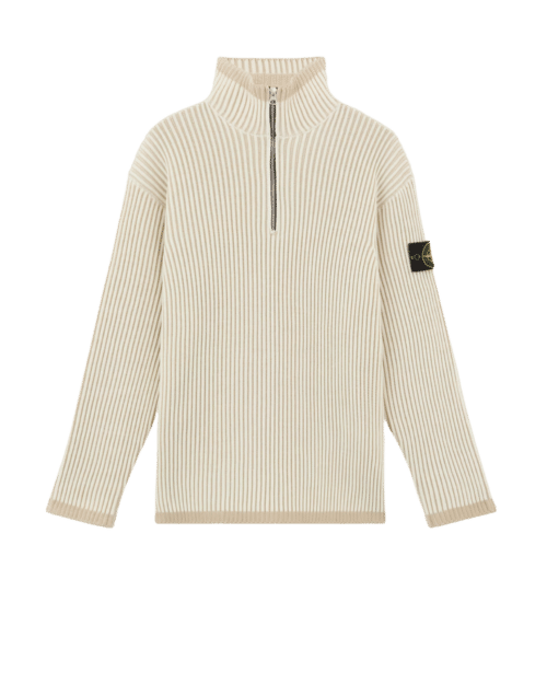 Pull Col Zippé Laine Naturel