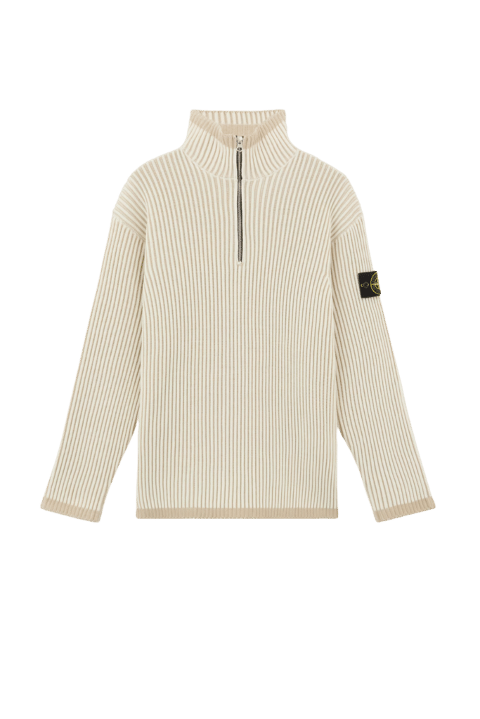 Pull Col Zippé Laine Naturel