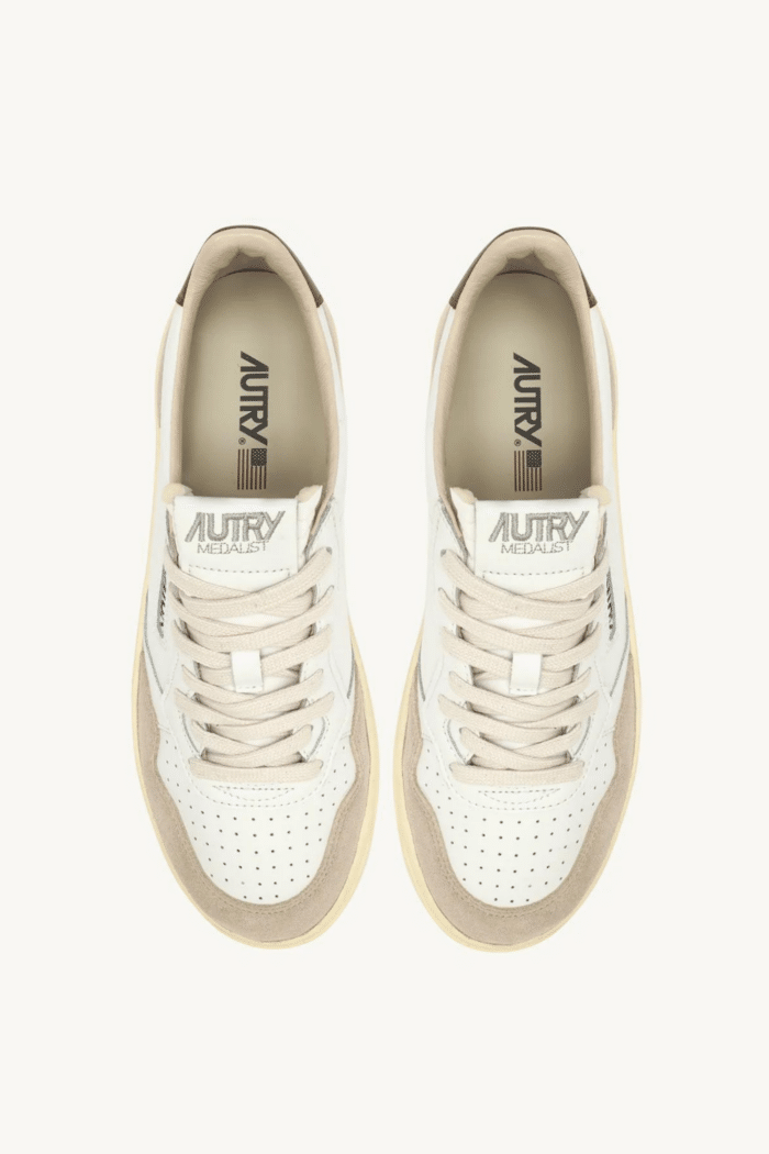 Sneakers Medalist Cuir et Daim Blanc Marron