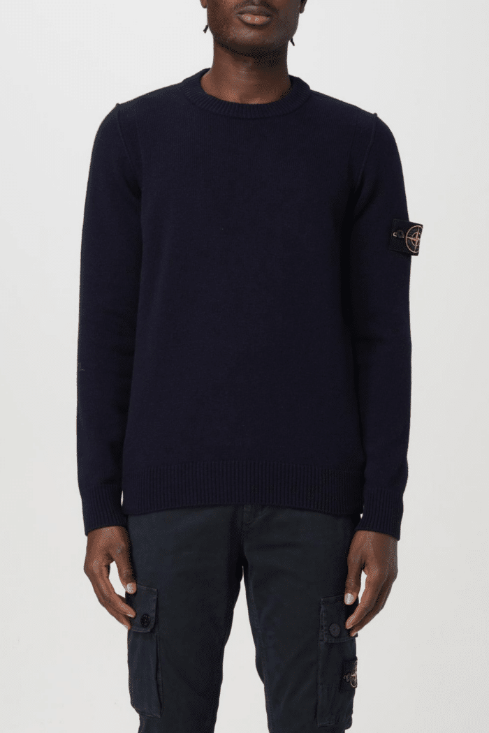 Pull Col Rond Laine Marine