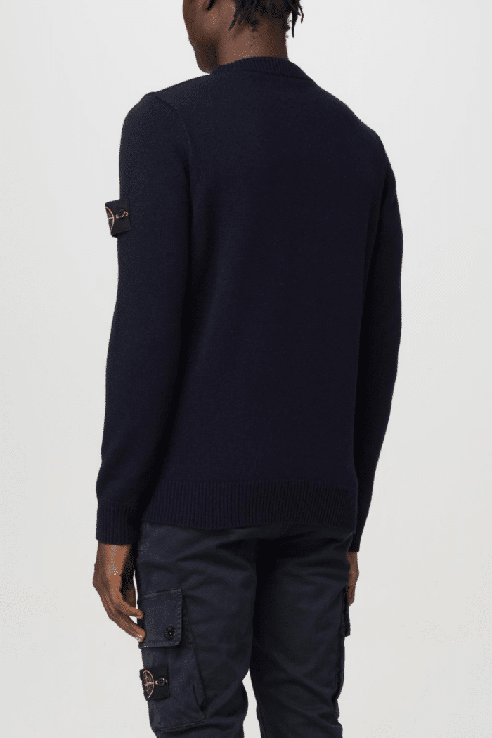 Pull Col Rond Laine Marine