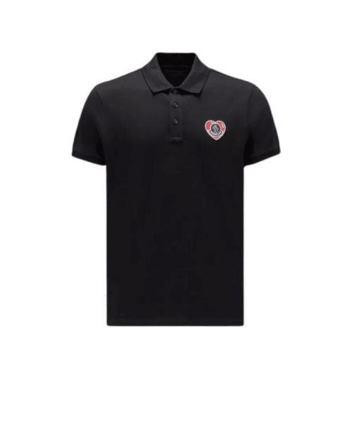 Polo Coton Noir Logo Cœur