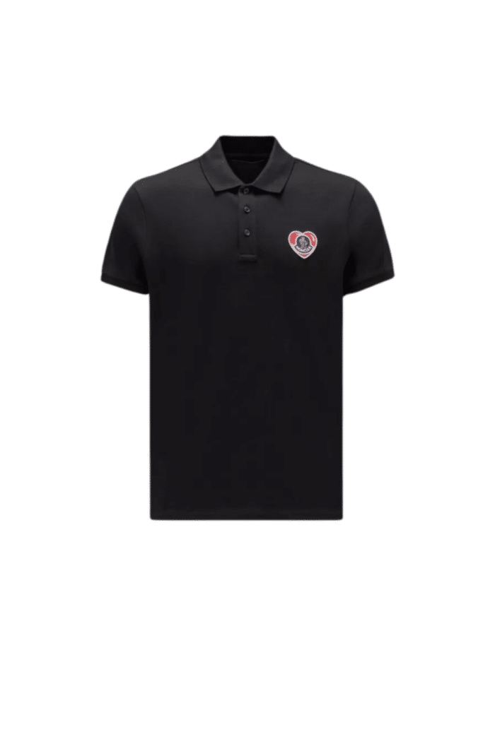 Polo Coton Noir Logo Cœur