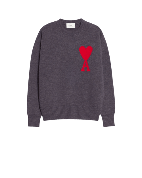 Pull Maille Intarsia Gris Rouge