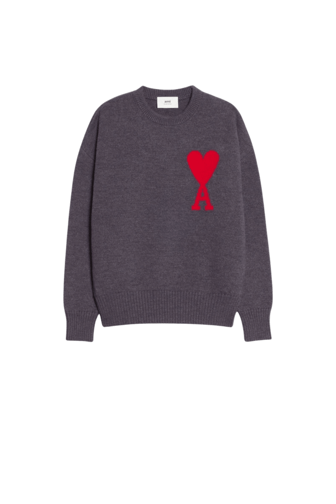 Pull Maille Intarsia Gris Rouge