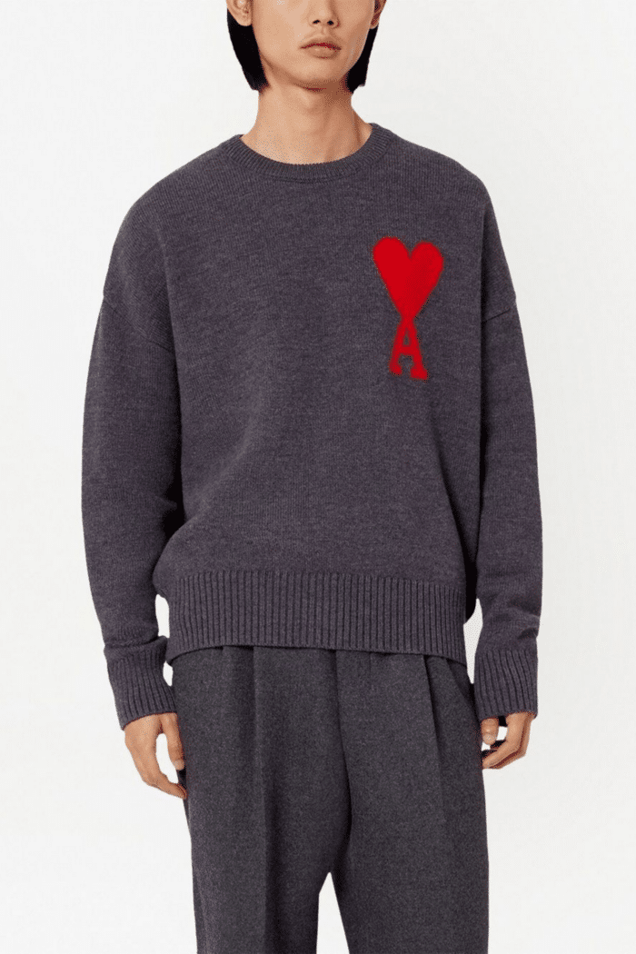 Pull Maille Intarsia Gris Rouge