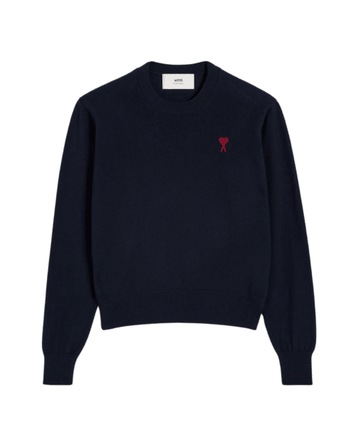 Pull Col Rond Bleu Petit Cœur Rouge