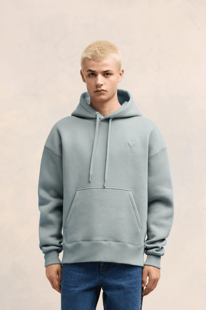 Hoodie Molleton Bleu Cœur Bleu Argile