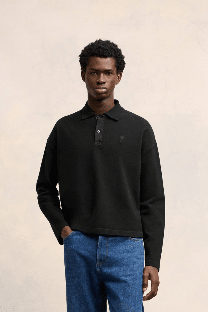 Polo Cropped Manches Longues Noir