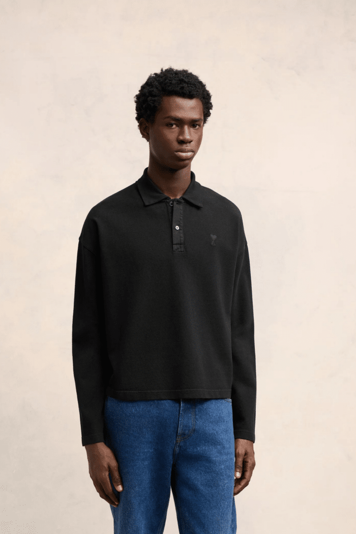 Polo Cropped Manches Longues Noir