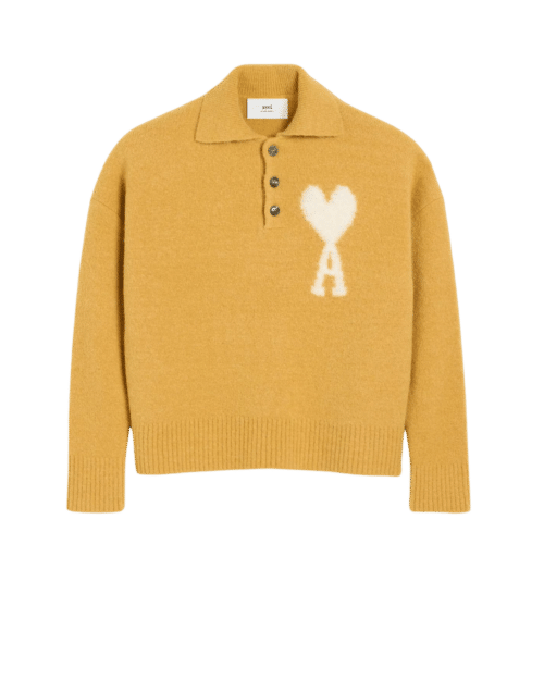 Pull Col Polo Alpaga Moutarde Cœur Écru