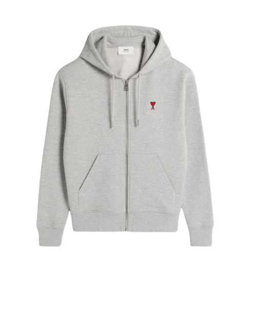 Hoodie Zippé Gris Chiné Cœur Rouge