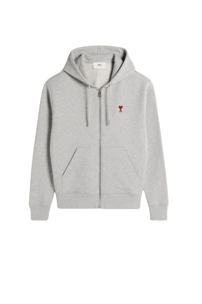 Hoodie Zippé Gris Chiné Cœur Rouge