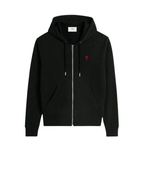 Hoodie Zippé Noir Cœur Rouge