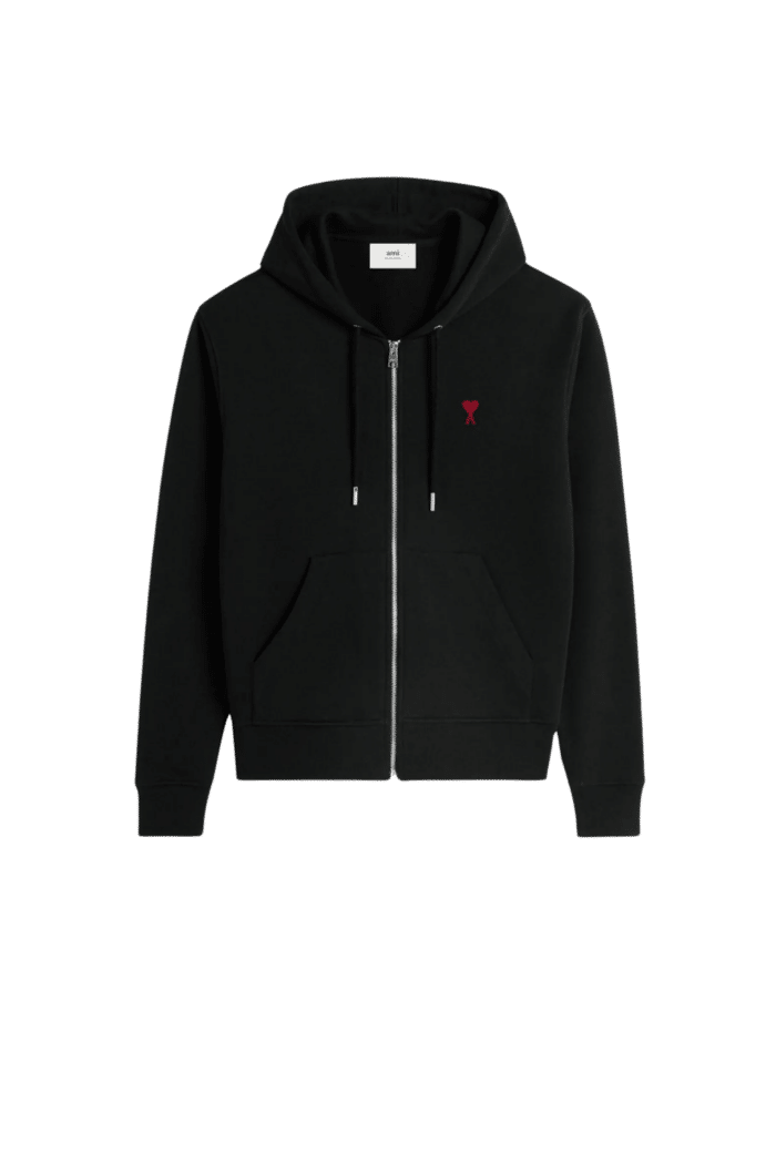 Hoodie Zippé Noir Cœur Rouge