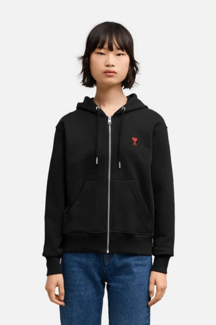 Hoodie Zippé Noir Cœur Rouge