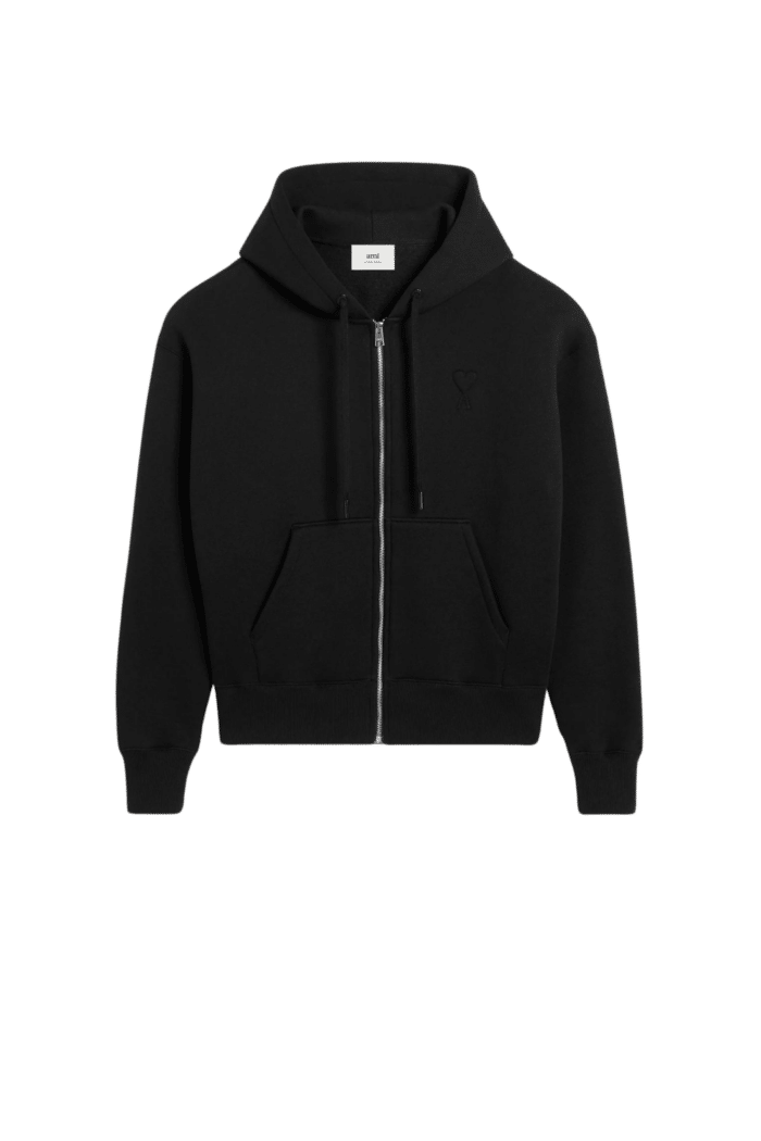 Hoodie Zippé Molleton Noir Cœur Noir