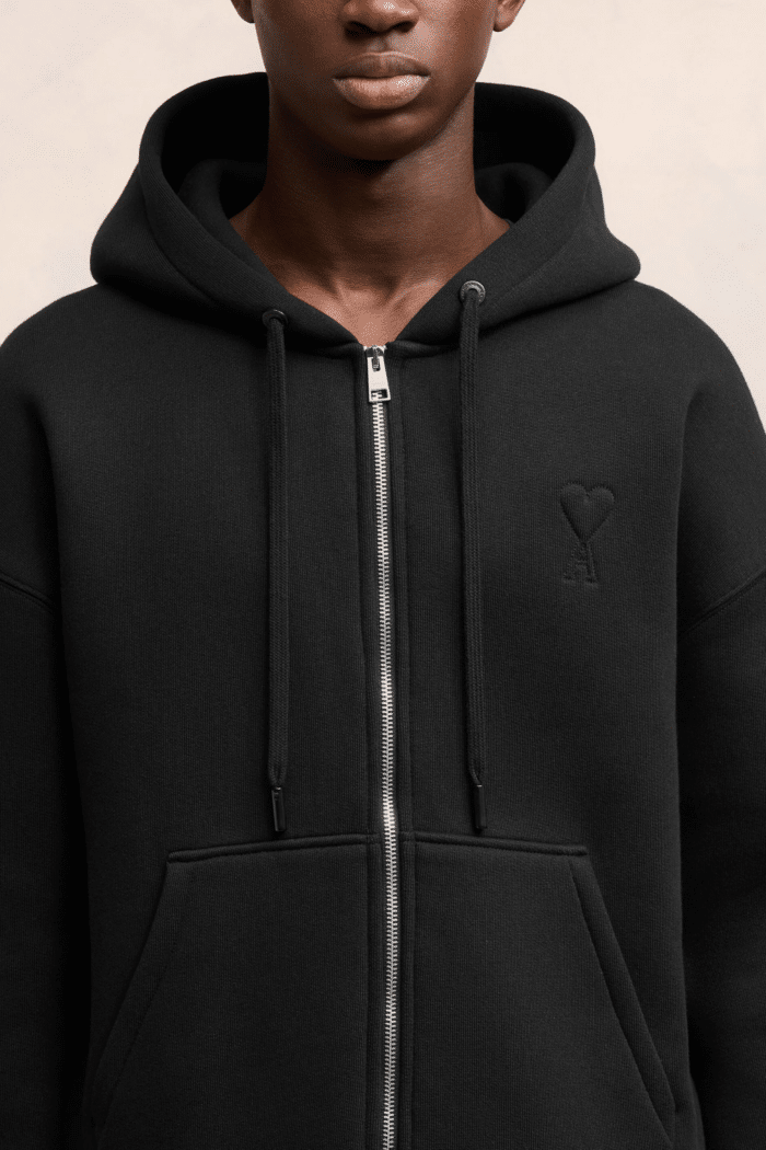 Hoodie Zippé Molleton Noir Cœur Noir