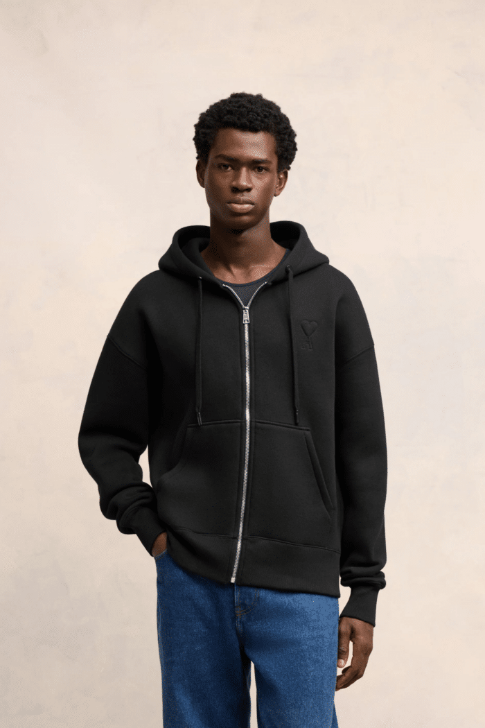 Hoodie Zippé Molleton Noir Cœur Noir