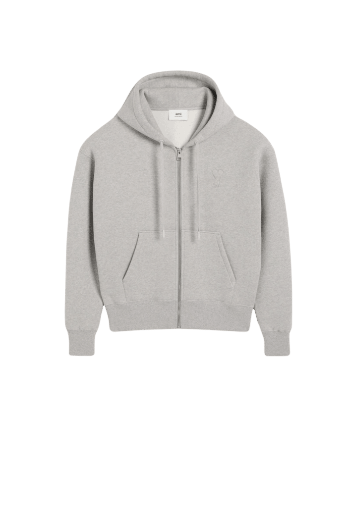 Hoodie Zippé Molleton Gris Cœur Gris