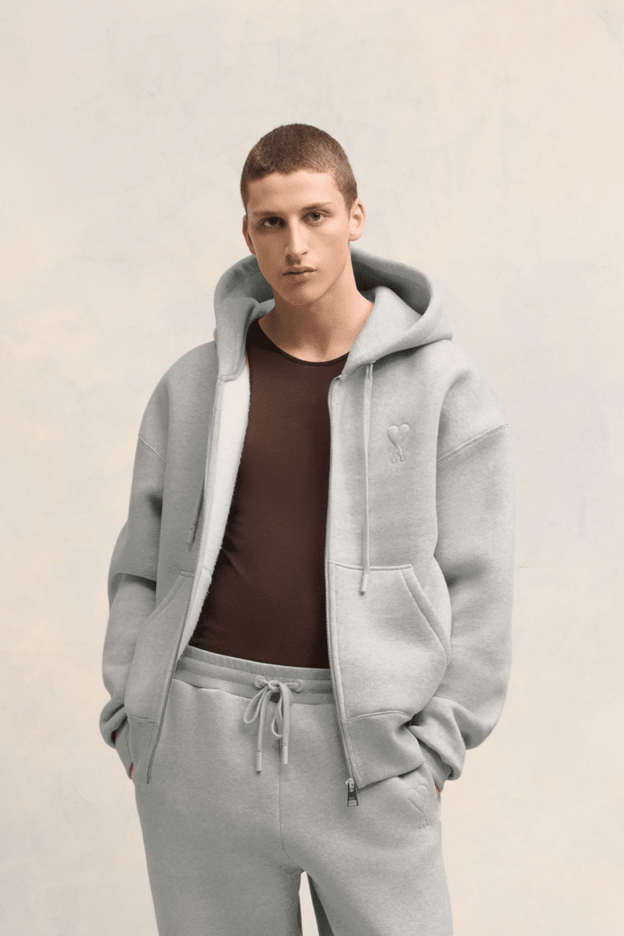 Hoodie Zippé Molleton Gris Cœur Gris