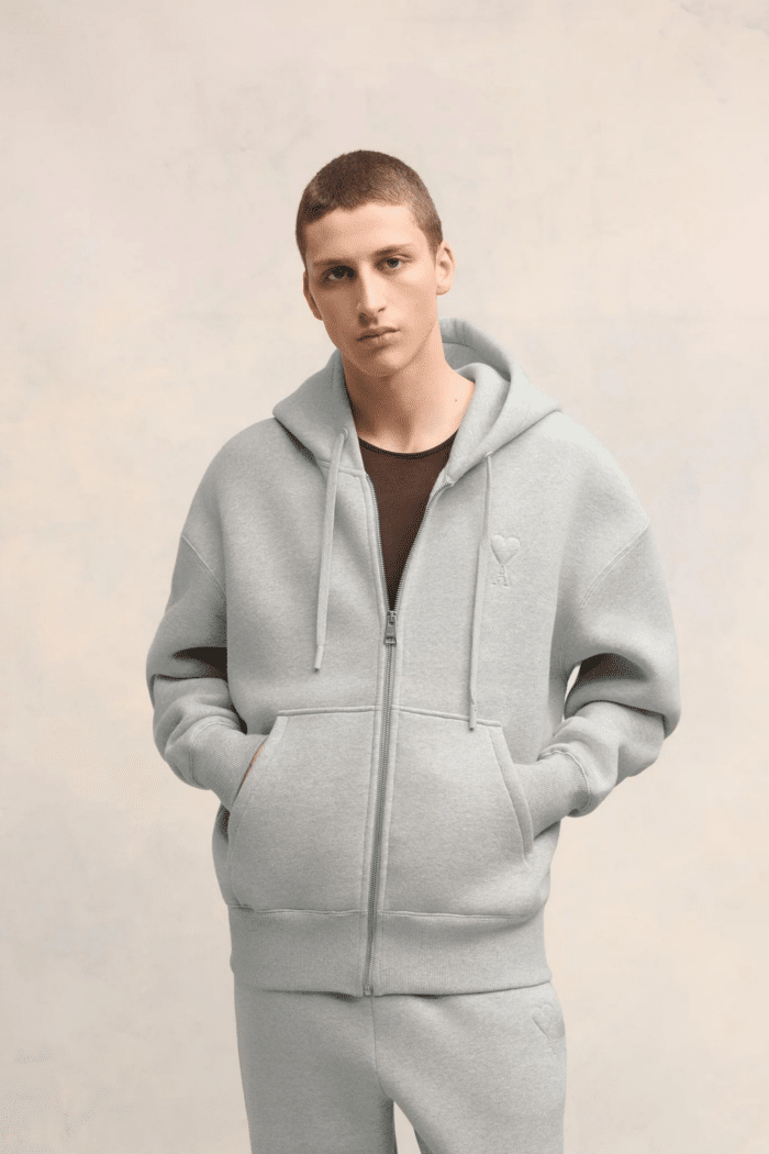 Hoodie Zippé Molleton Gris Cœur Gris