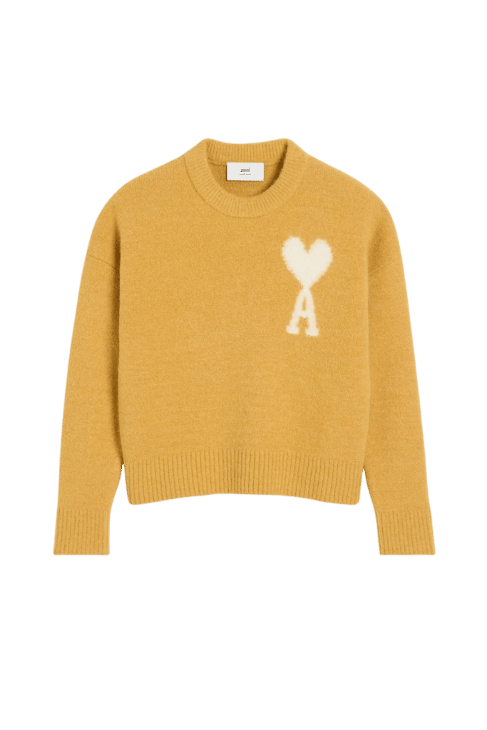 Pull Col Rond Moutarde Cœur Écru