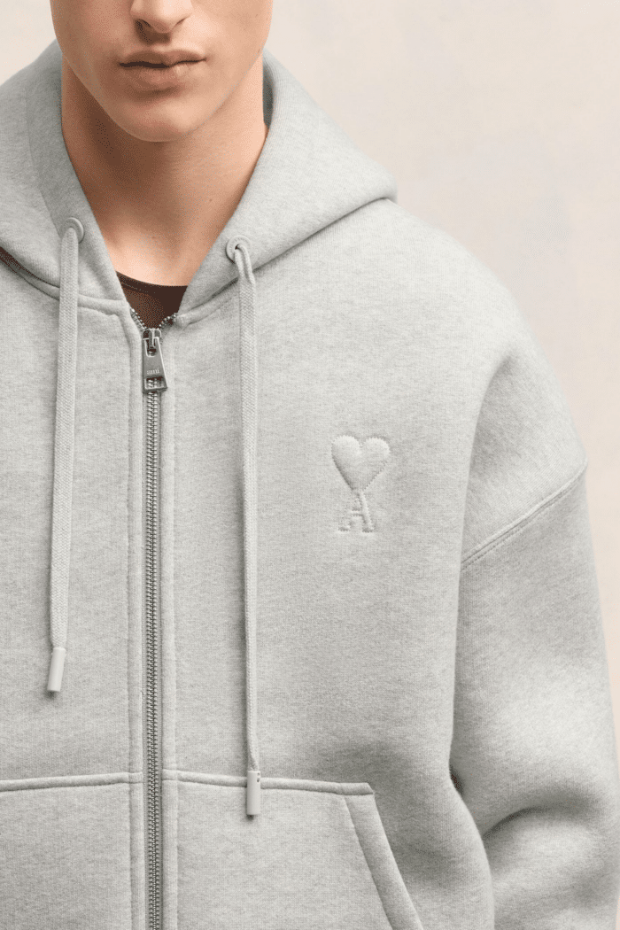 Hoodie Zippé Molleton Gris Cœur Gris