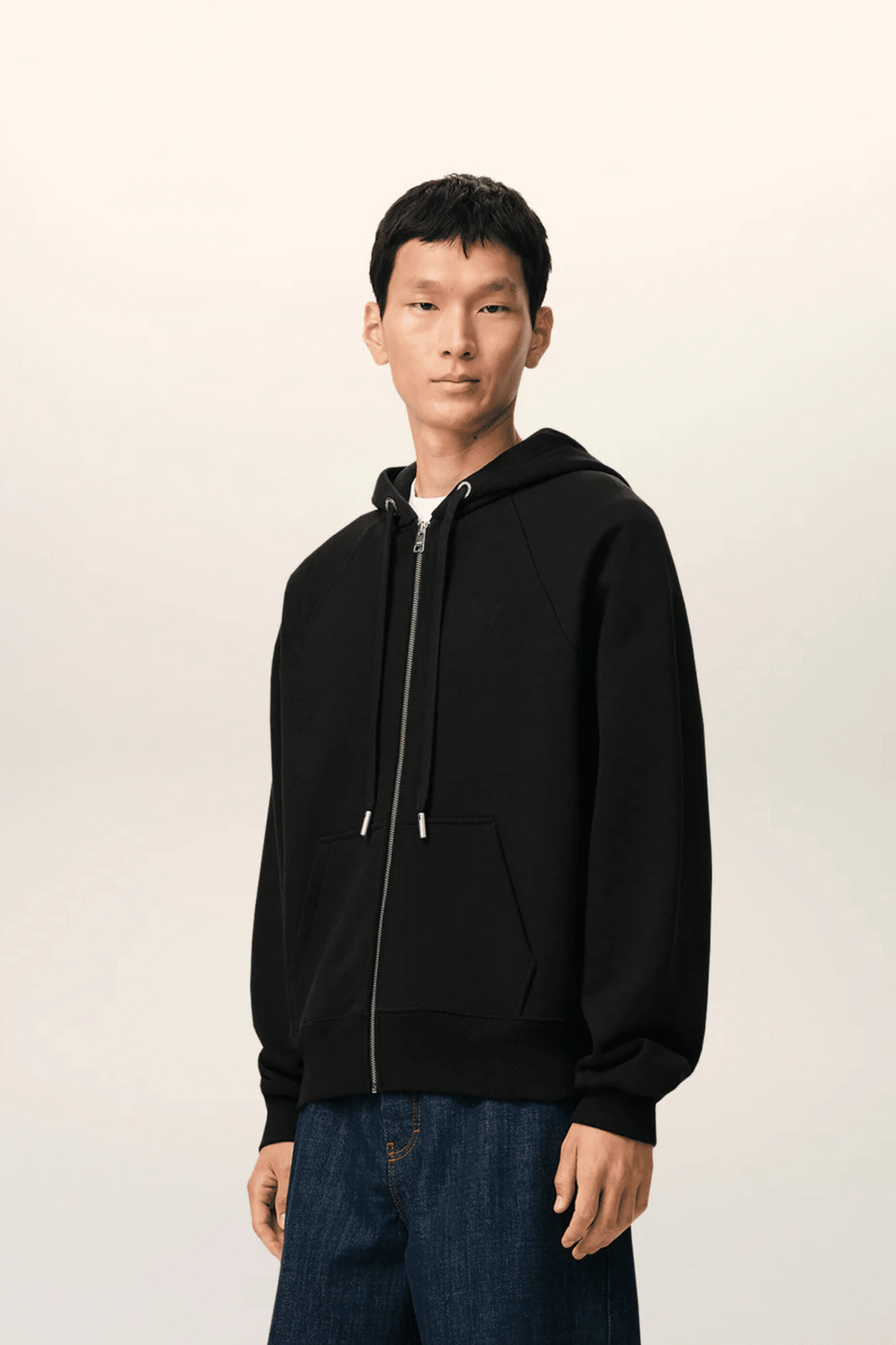 Hoodie Zippé Noir Cœur Embossé