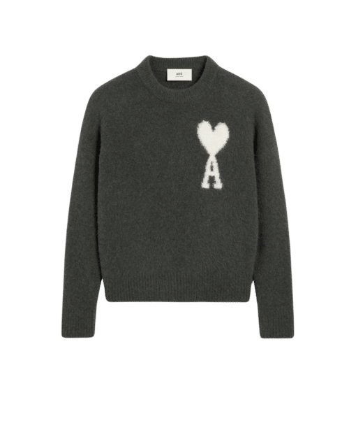 Pull Col Rond Gris Foncé Cœur Écru